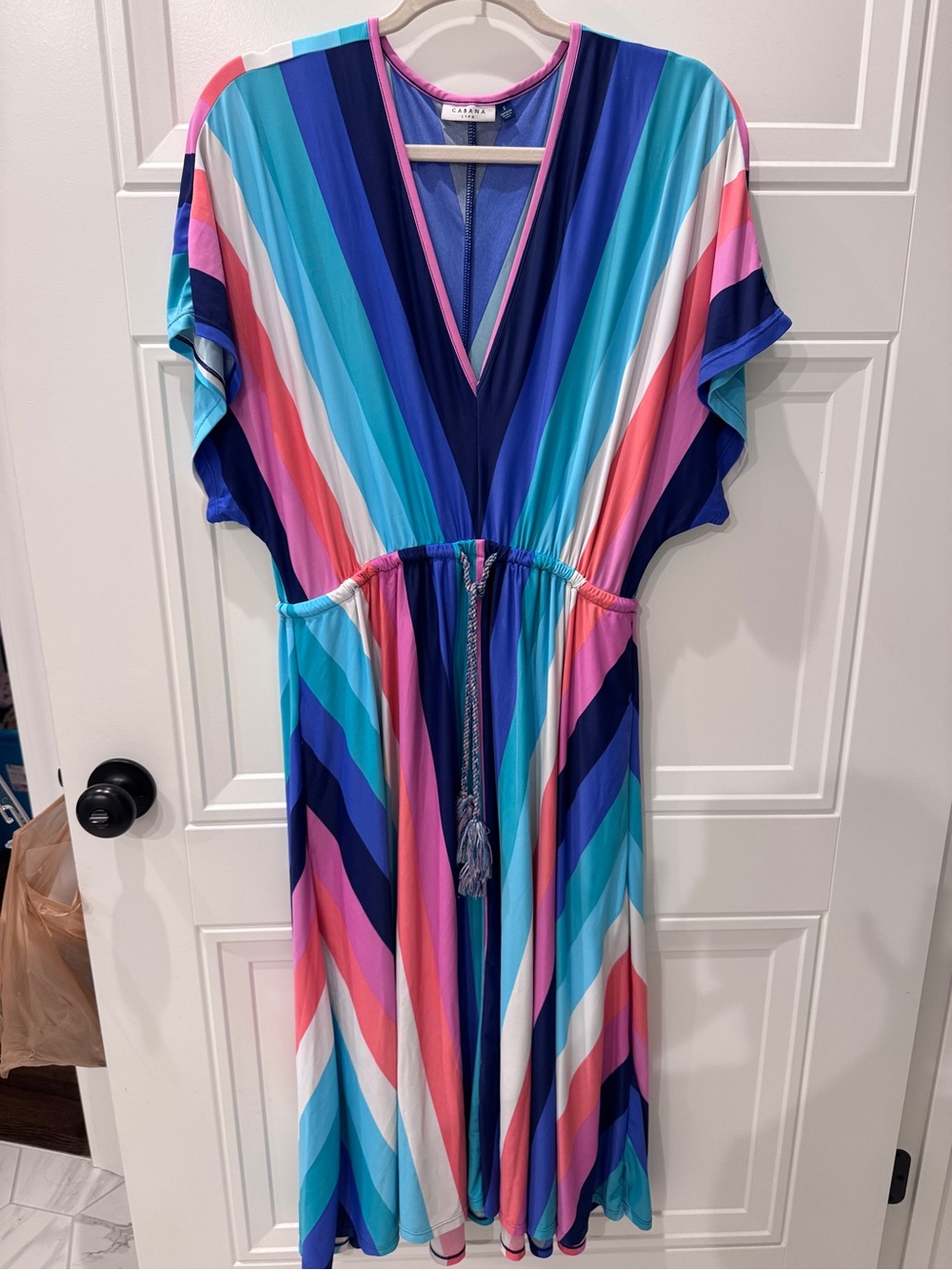Cabana Life Women’s Midi Dress Kaftan Cover-up Size small Multicolor Stripes